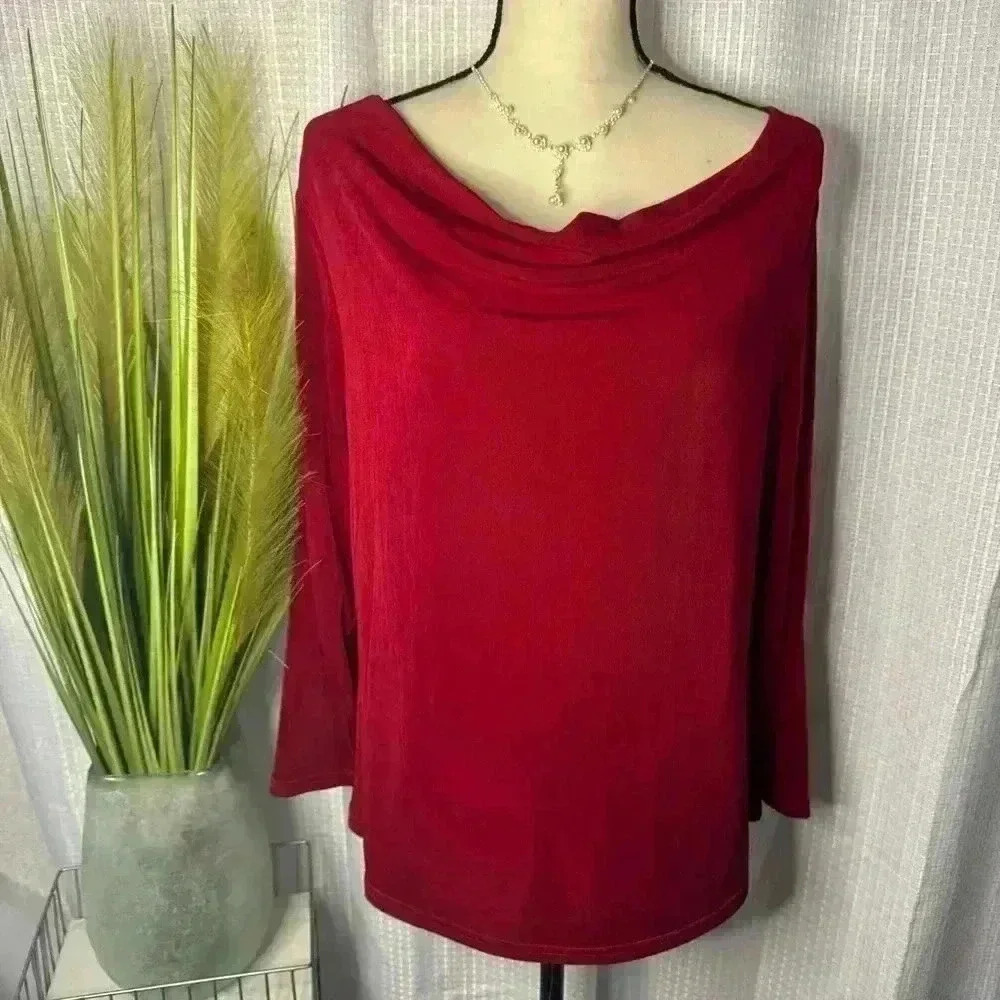 Norm Thompson Women’s XL Christmas Red Long Sleeve Cowl Neck Tunic